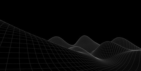Abstract 3d wireframe terrain ,3d Illustration ,Outline curve