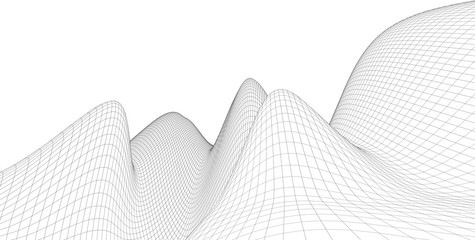 Abstract 3d wireframe terrain ,3d Illustration ,Outline curve