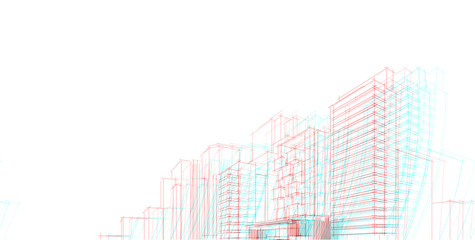 Abstract RGB glitch architectural , Color double exposure, Glitch ,3d illustration