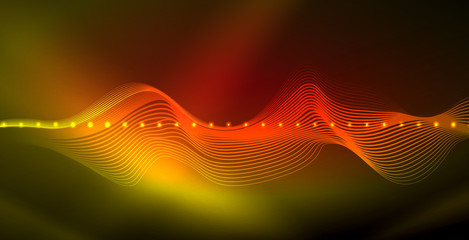 Glowing abstract wave on dark, shiny motion, magic space light. Techno abstract background