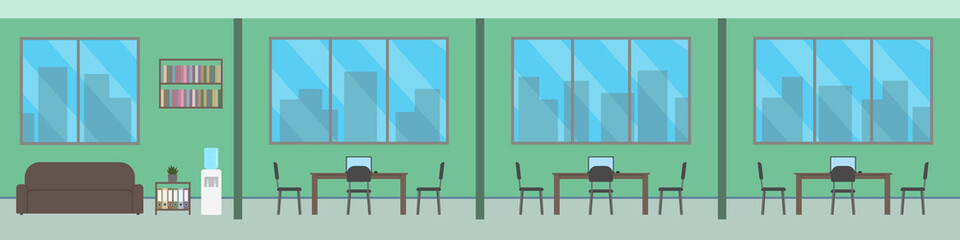 Office interior. Panoramic. Vector illustration.