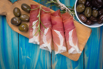 Slices of cured prosciutto ham