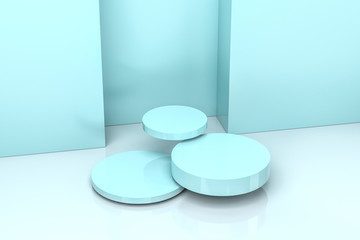 3d rendering, the round platform in the empty room.