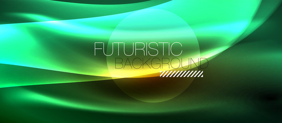 Neon shiny light glowing wave lines