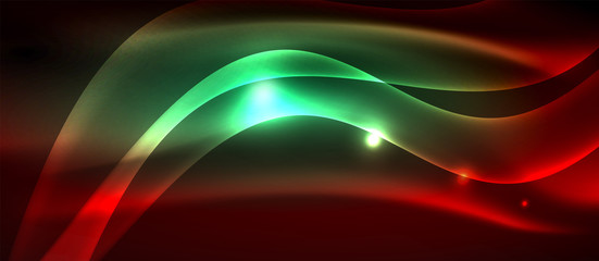 Glowing abstract wave on dark, shiny motion, magic space light. Techno abstract background