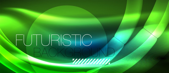 Glowing abstract wave on dark, shiny motion, magic space light. Techno abstract background