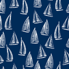 Hand drawn sailing boats pattern