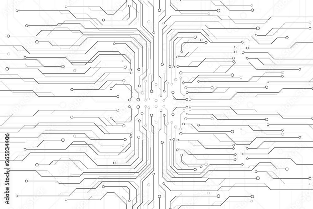 Aufkleber Circuit Board Technology Information Pattern Concept Vector Background. Grayscale Color Abstract PCB Trace Data Infographic Design Illustration.