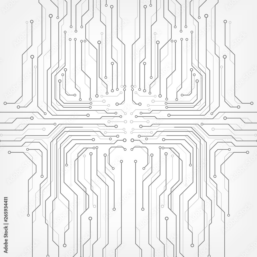 Aufkleber Circuit Board Technology Information Pattern Concept Vector Background. Grayscale Color Abstract PCB Trace Data Infographic Design Illustration.