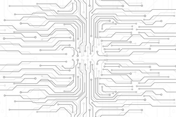 Obraz premium Circuit Board Technology Information Pattern Concept Vector Background. Grayscale Color Abstract PCB Trace Data Infographic Design Illustration.