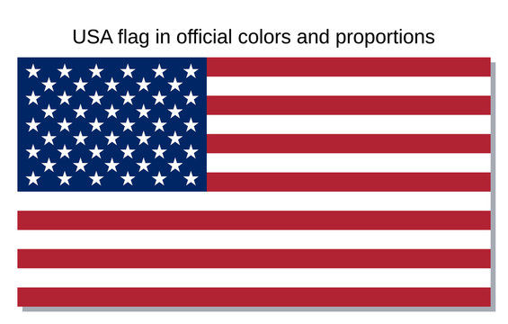 USA flag in official colors and proportions. Vector. National country symbol of United States of America. Isolated icon. Colorful blue red colors illustration.