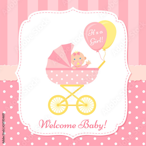 Baby Girl Invite Card Vector Baby Shower Banner Pink Design