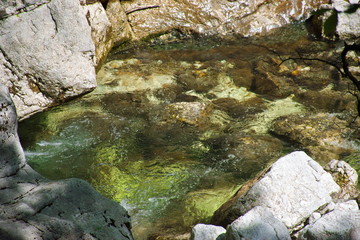 Closeup of creek flowing among the rocks