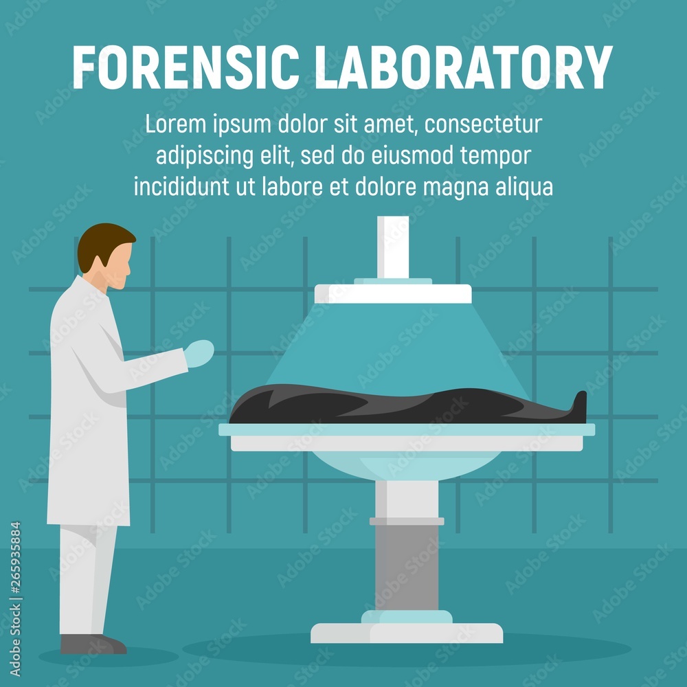 Poster forensic laboratory concept background. flat illustration of forensic laboratory vector concept back