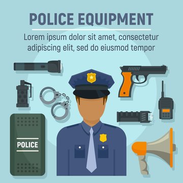 Police officer equipment concept background. Flat illustration of police officer equipment vector concept background for web design