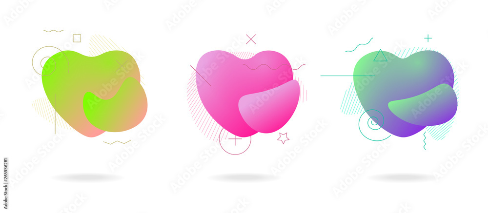 Aufkleber liquid color abstract geometric form love heart shapes set. fluid modern plastic abstract colorful w