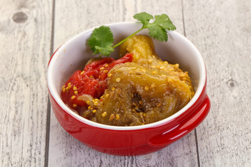 Caucasian cuisine - baked eggplant and tomato