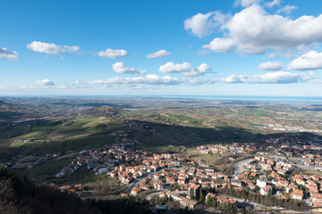 Fototapeta na wymiar Panorama of the hills of San Marino Rimini