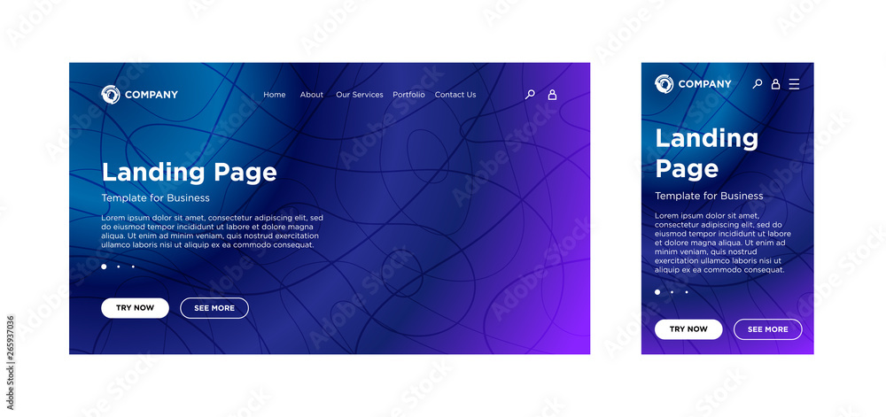 Poster landing page blank template desktop pc and mobile adaptive version. minimal geometric background. dy