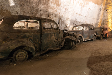 Military vehicles in the basements of Naples Italy