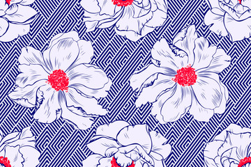 Seamless pattern with flowers geometric background. Vector illustration. Floral background. Wallpaper, cover, textile etc. design.  