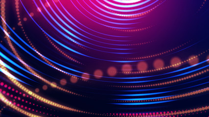 Abstract digital technology system platform dot line light connecting cyber space flow background, future innovation technology abstract presentation background concept, 3D Rendering tilt pan view.