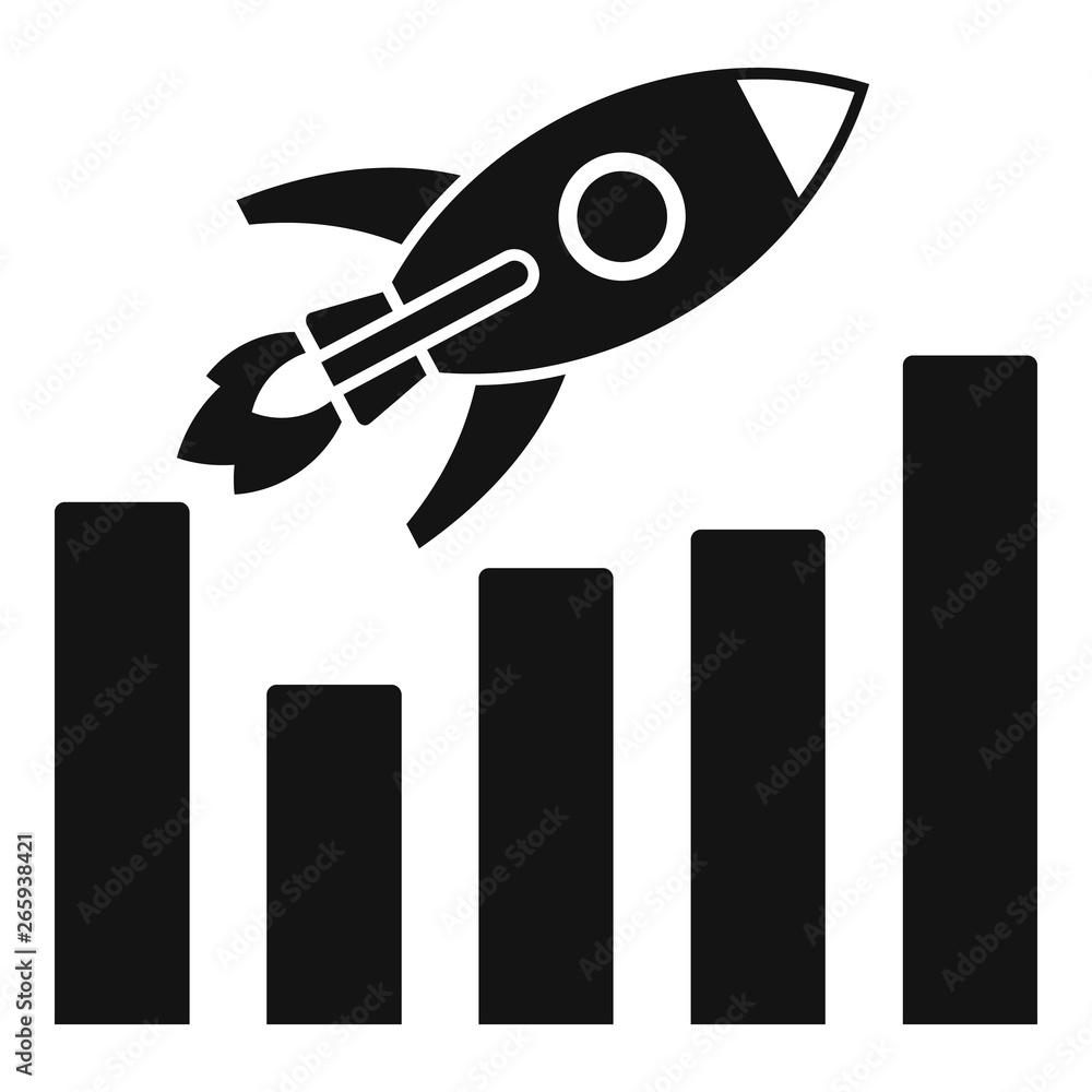 Poster Rocket graph up icon. Simple illustration of rocket graph up vector icon for web design isolated on white background
