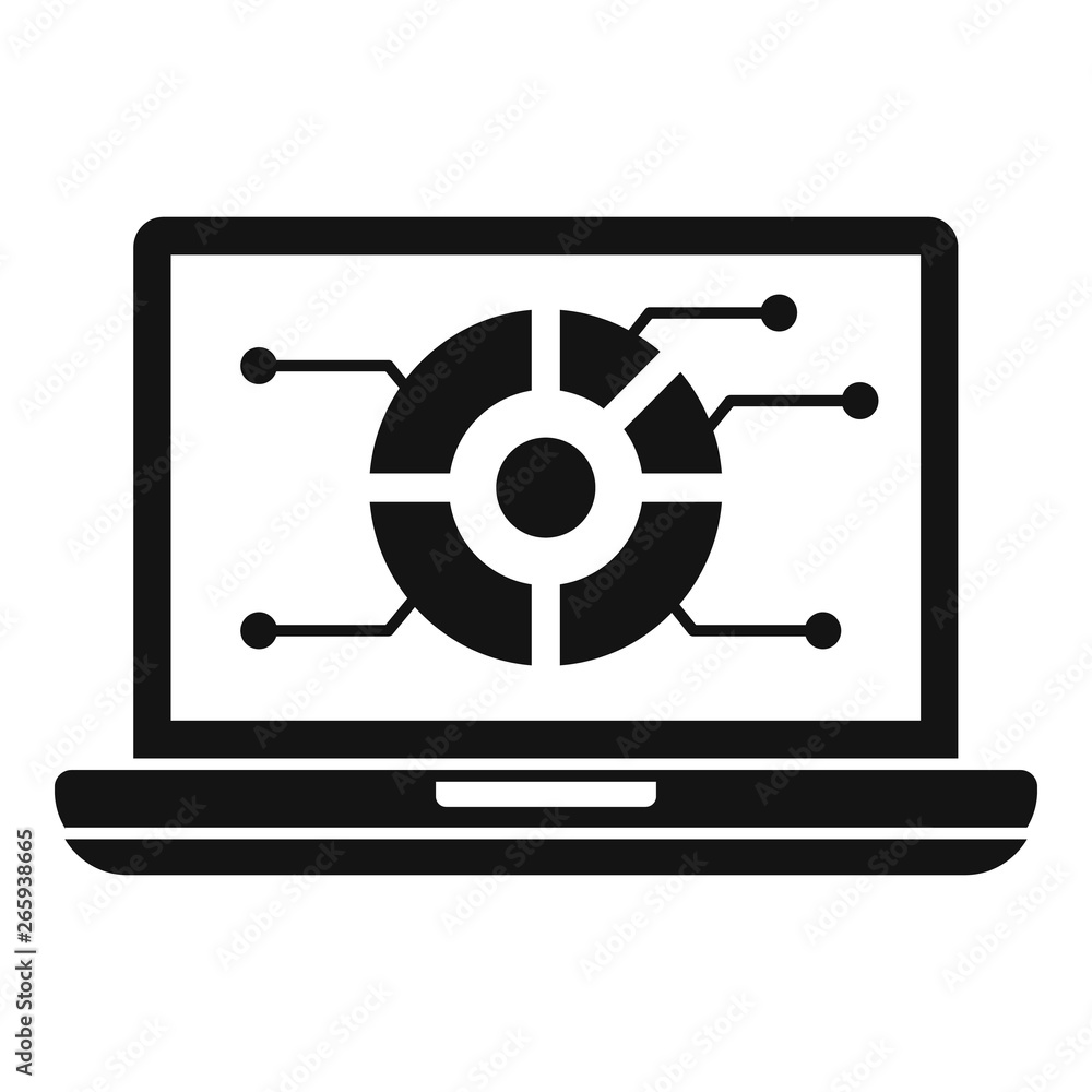 Poster pie graph laptop screen icon. simple illustration of pie graph laptop screen vector icon for web des