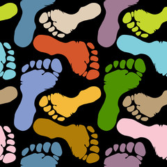 seamless pattern of footprints in pastel colors, variations of colorful human soles on dark flat background, ideal for print, textile, web, and other designs, eps10 vector illustration - 265938678