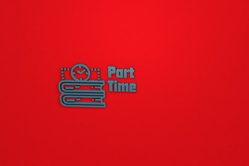 Text Part Time with blue 3D illustration and red background