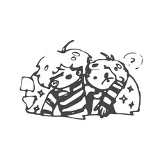 teenagers hugging. Hand-drawn black and white vector illustration.