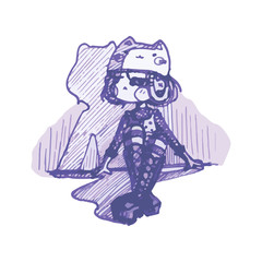 teenage girl in cute animal costume cartoon style. drawn by blue pen vector illustration.