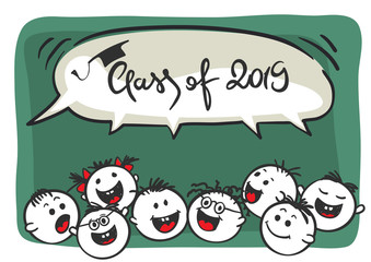 Class of 2019. Vector illustration. Funny people are happy graduation.