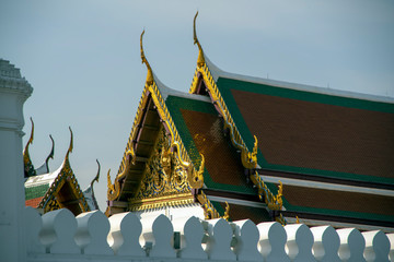 Fototapeta na wymiar Roof tops of Grand Palace from Na Phra Lan Road, Bangkok, Thailand