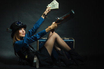 Fototapeta na wymiar Steampunk girl with cash.