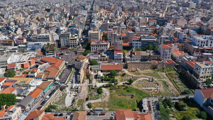 Fototapeta premium Aerial photo of iconic Ancient Roman Forum a true masterpiece in the heart of ancient Athens - Plaka picturesque district, Attica, Greece