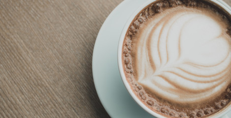 Topview of coffee in relaxation morning for working.