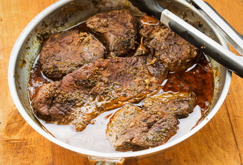 Braised beef steak in red wine