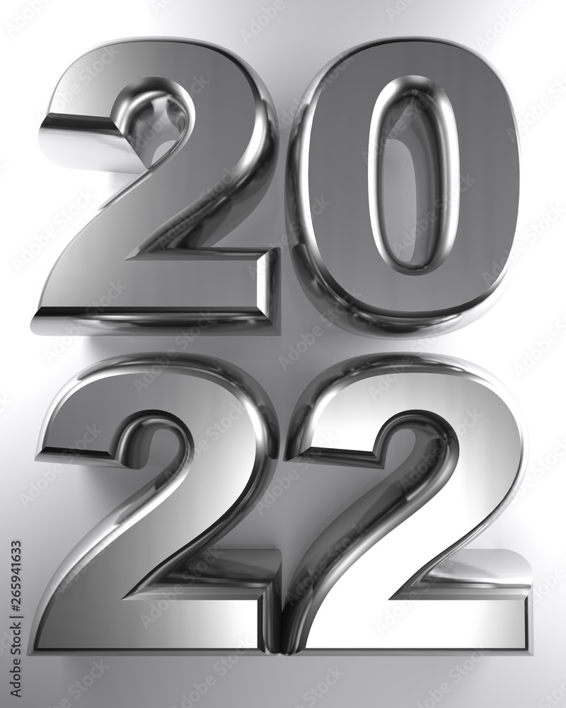 Poster 2022 in metallic chrome 3d letters - 3d rendering