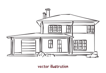 Obraz premium vector sketch of wooden house