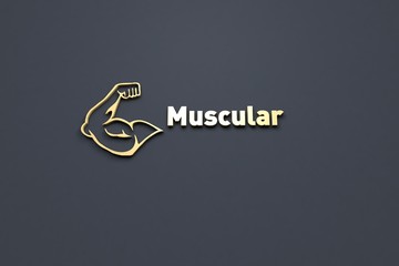 Illustration of Muscular with yellow text on grey background