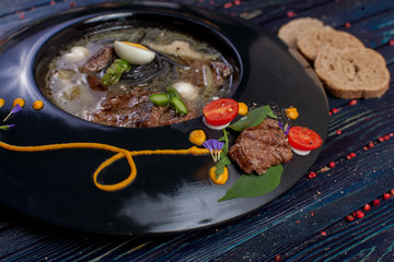 beautiful and bright, unusual dish, author's performance, for design in culinary projects	