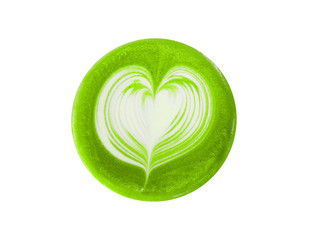 matcha green tea latte art - heart shape isolated on white background with clipping path