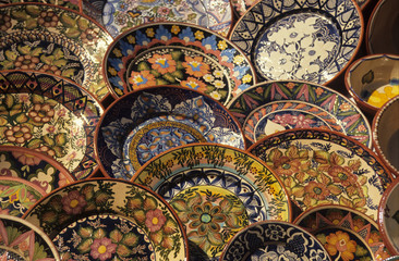 Greece; painted plates on the market