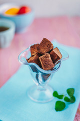 Chocolate marshmallows in a glass vase