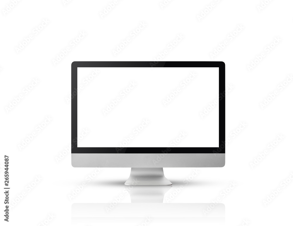 Poster new model of computer display with blank white screen isolated on white background