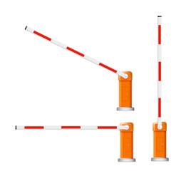 Barrier flock. Detailed illustrations of open and closed red and white automotive barriers.