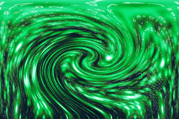 Green blue matrix digital background. Distorted cyberspace concept. Characters fall down in...