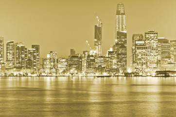 View of San Francisco Bay with the city skyline in San Francisco at night.