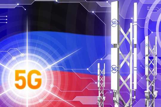 Donetsk Peoples Republic 5G industrial illustration, big cellular network mast or tower on digital background with the flag - 3D Illustration